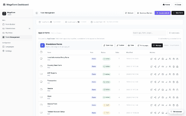The 5-step Form Wizard on DNN: name the form, click field cards to add Phone/Full Name/Text, continue through Workflow, Design and Publish — Create Form puts it straight on the page