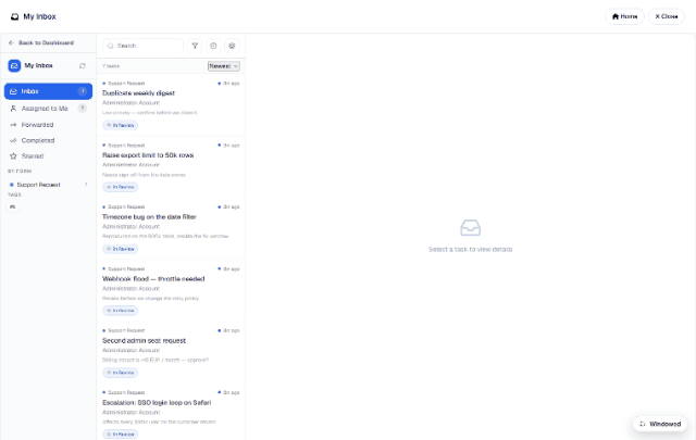 Working a task end to end: open it, read the responses, approve