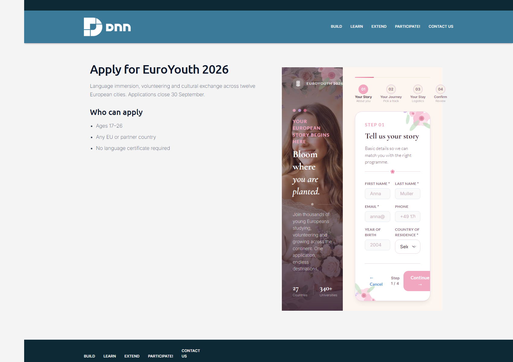 EuroYouth mobility application running as a DNN module