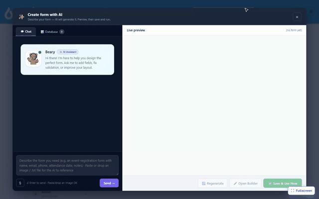 Describing a job application form in plain English and having the AI generate the full form