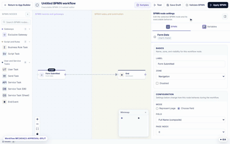 Opening the BPMN designer and loading a starter workflow