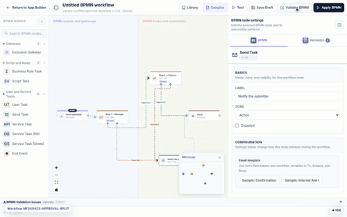 Opening the workflow library on one form, then applying the same library workflow to a second form