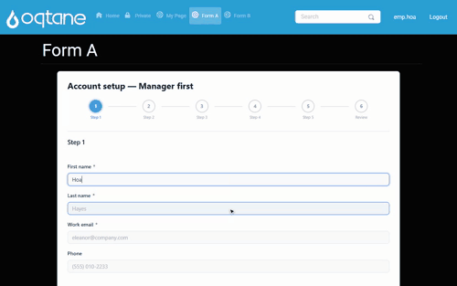 An employee submits, the task appears in the manager's inbox to claim and approve, then the second step lands in the finance user's inbox
