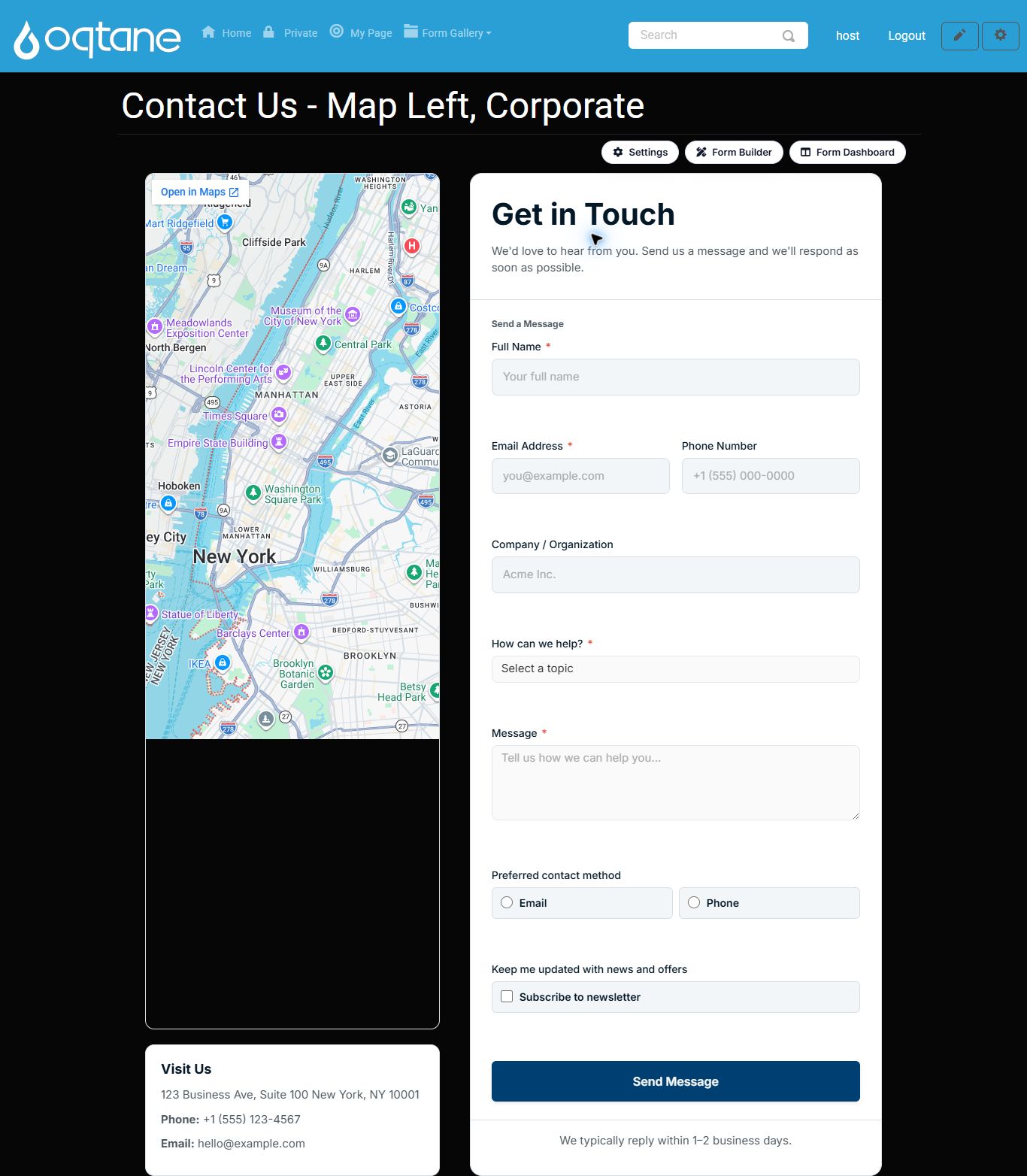 Contact Us Map Left Corporate on an Oqtane gallery page