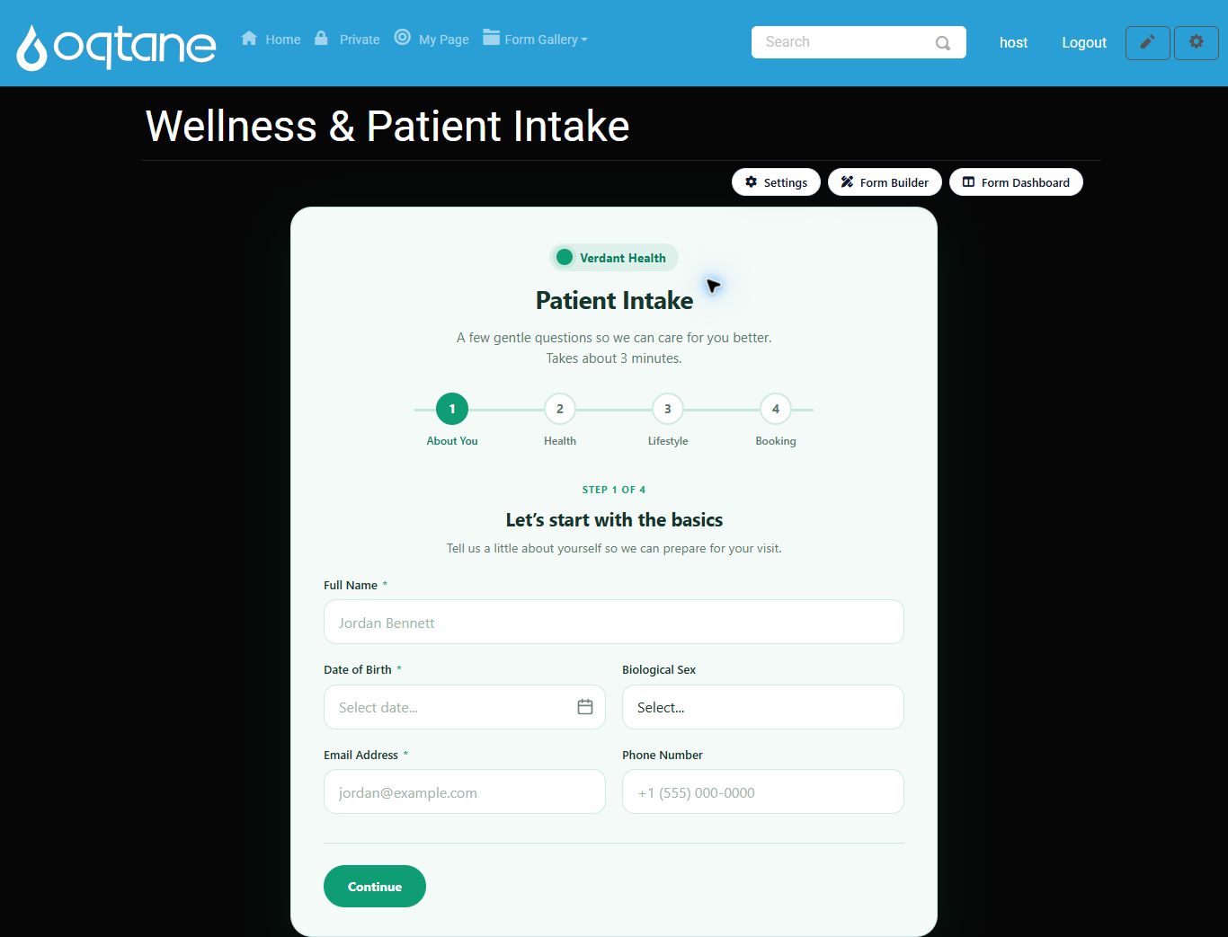 Wellness and Patient Intake on an Oqtane gallery page