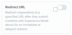 Redirect card: URL, delay in seconds and redirect notice