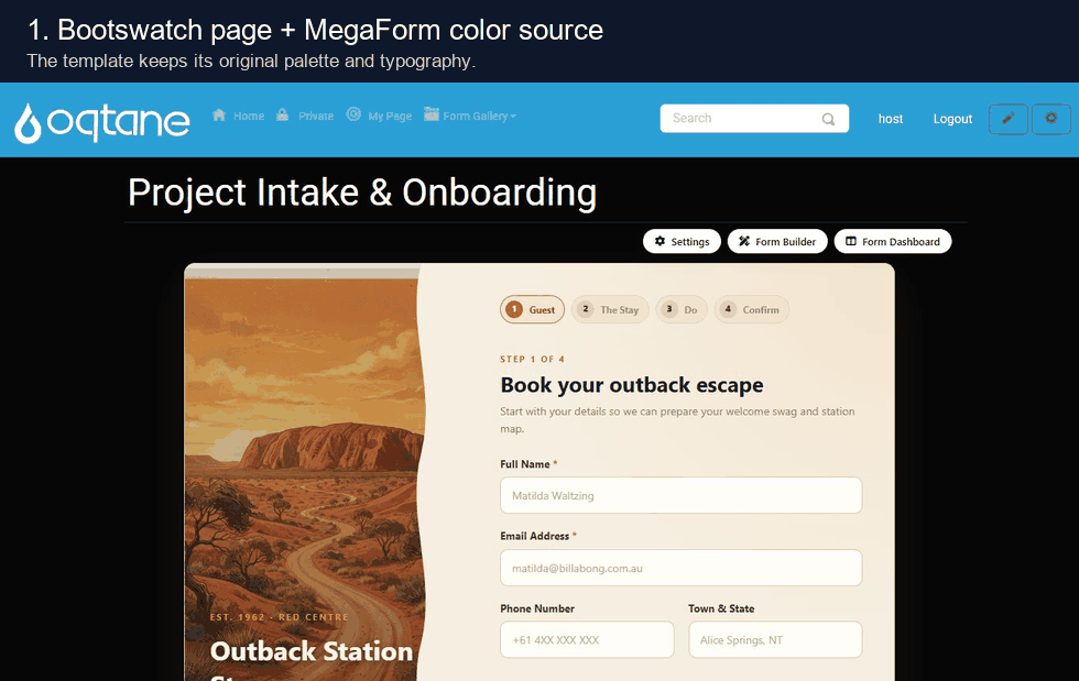 Switching MegaForm typography and color sources to inherit a Bootswatch page theme