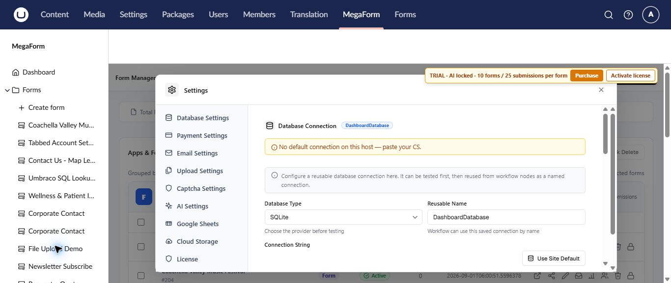 MegaForm global settings in Umbraco