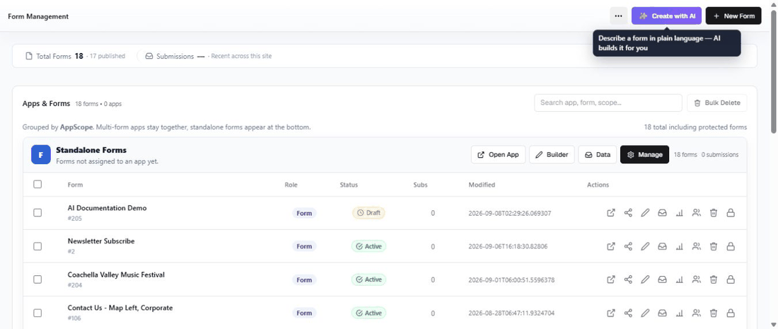 Create and save a new form with AI in Umbraco
